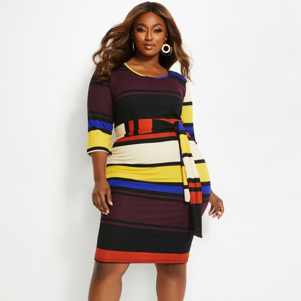 Pretty N Plus Size Striped Designer Dress